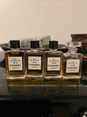 CHANEL N°5 Miniature Set with Amber Liquid and Clear Glass Bottles, vintage